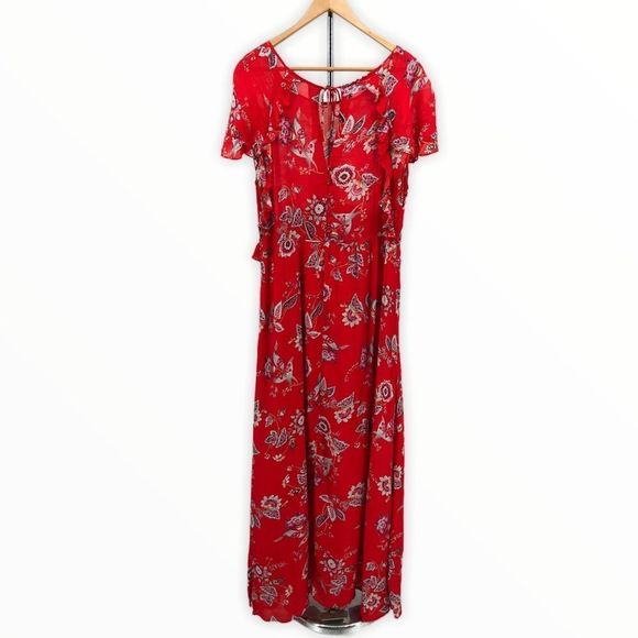Promod Red Floral Ruffle Button Back Maxi Dress - Picture 9 of 15